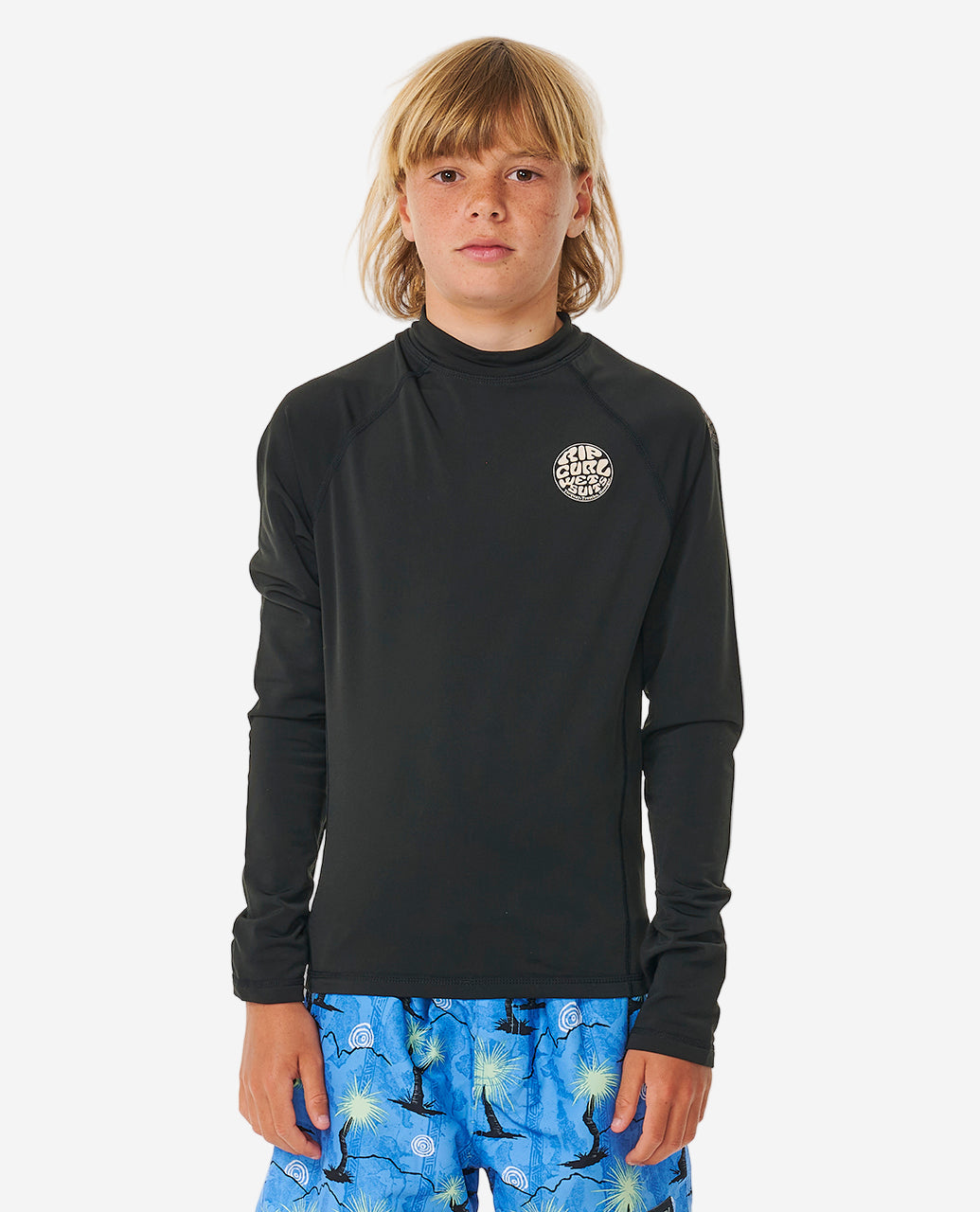 Icons UV Brushed Long Sleeve Spring Kids Rash Vest - Black