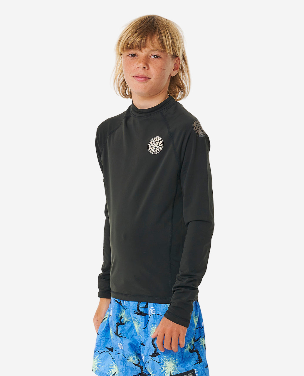 Icons UV Brushed Long Sleeve Spring Kids Rash Vest - Black