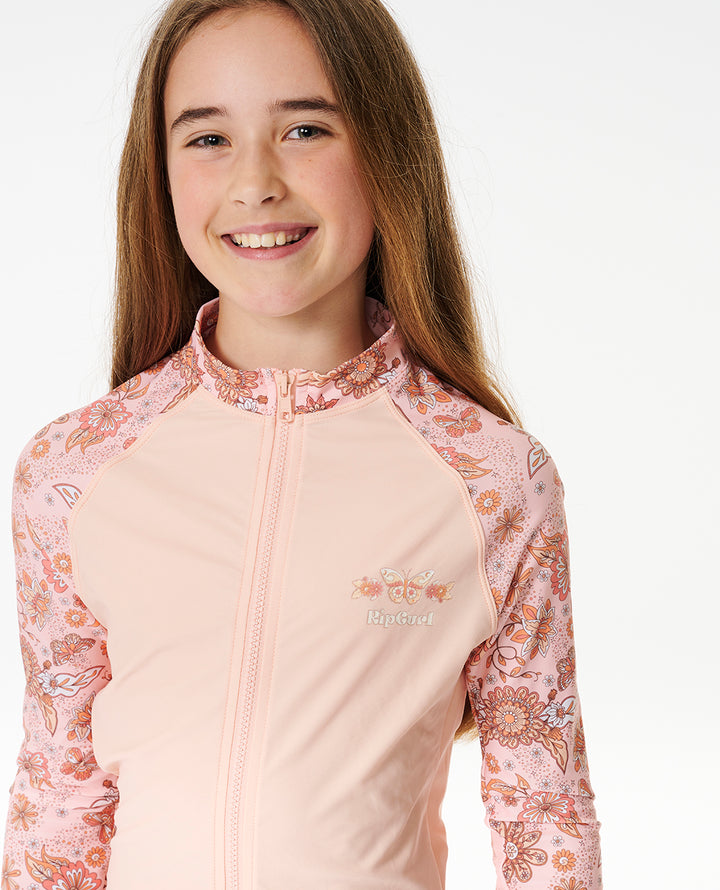 Sun Catcher Long Sleeve Zip Girls Rash Vest - Peach