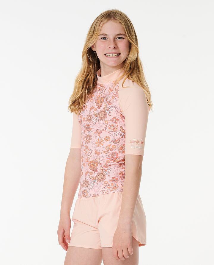 Sun Catcher Short Sleeve Girls Rash Vest - Peach