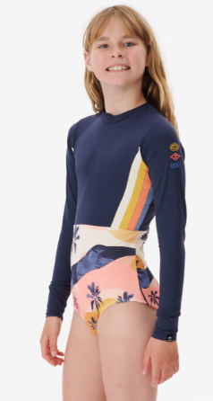 Melting Waves Long Sleeve Girls Surf Suit - Navy