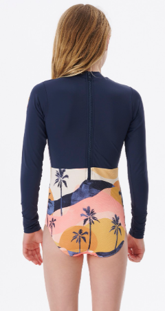 Melting Waves Long Sleeve Girls Surf Suit - Navy