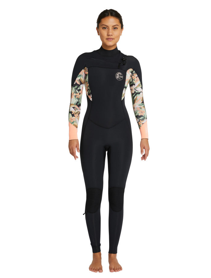 Bahia 3/2 Chest Zip Steamer Womens Wetsuit - Black Wild Papaya