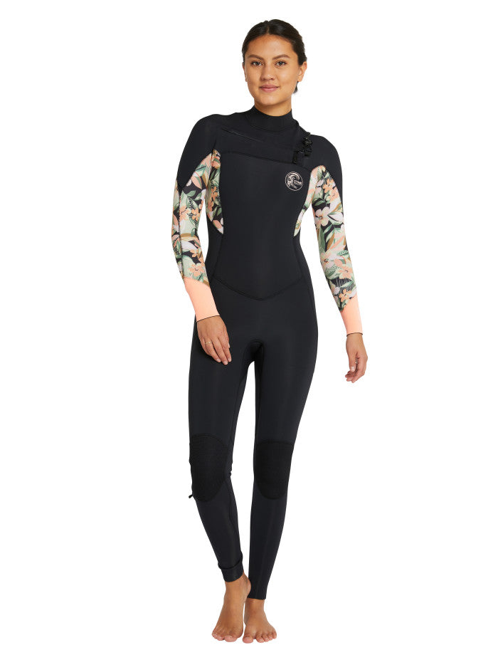 Bahia 3/2 Chest Zip Steamer Womens Wetsuit - Black Wild Papaya