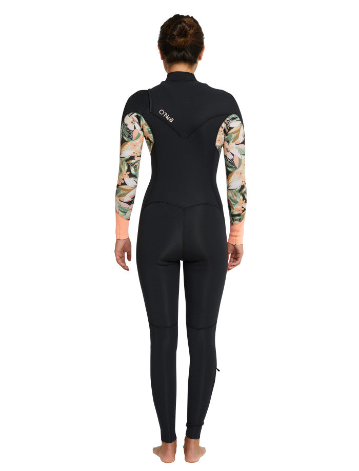 Bahia 3/2 Chest Zip Steamer Womens Wetsuit - Black Wild Papaya