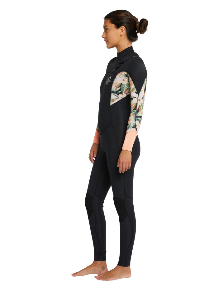 Bahia 3/2 Chest Zip Steamer Womens Wetsuit - Black Wild Papaya