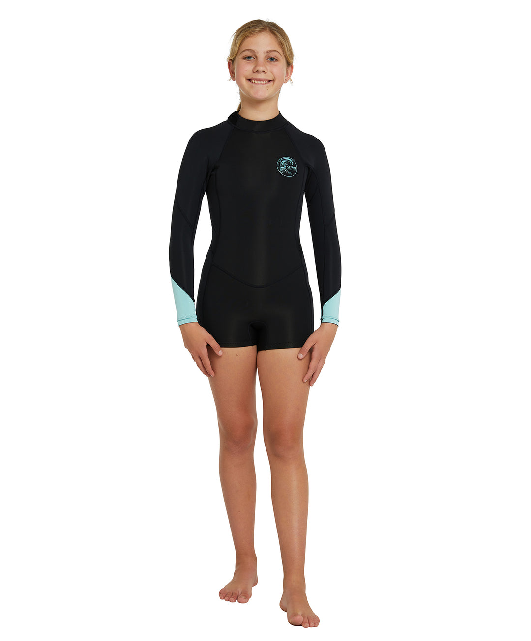 Girls Bahia 2mm Long Sleeve Mid Springsuit Kids Wetsuit - Black/Aqua