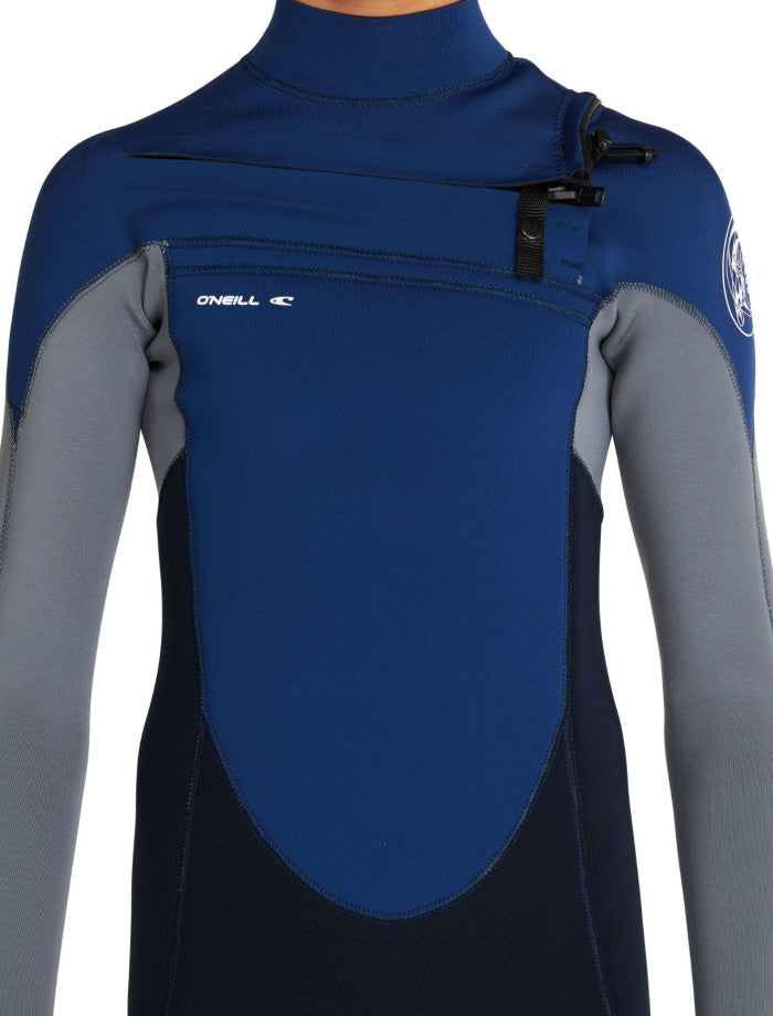 Boys Defender 3/2 Chest Zip Full Steamer Wetsuit - Dark Blue/Gray