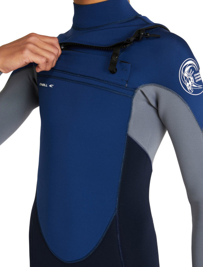 Boys Defender 3/2 Chest Zip Full Steamer Wetsuit - Dark Blue/Gray