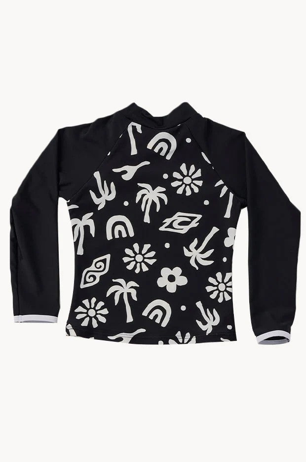 Junior's Low Tide Long Sleeve Rash Vest - Washed Black