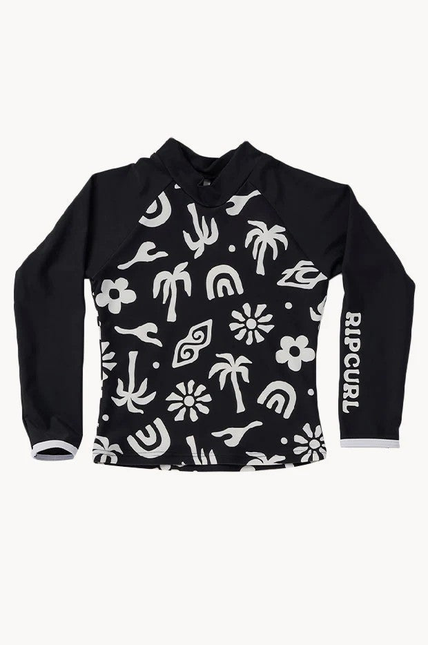 Junior's Low Tide Long Sleeve Rash Vest - Washed Black