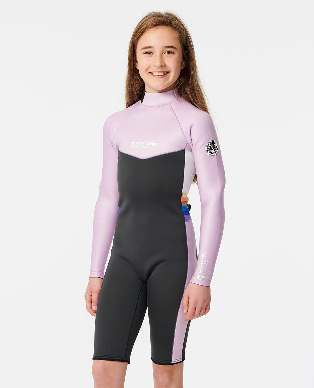 Girls Dawn Patrol Back Zip Long Sleeve Springsuit Kids Wetsuit - Purple