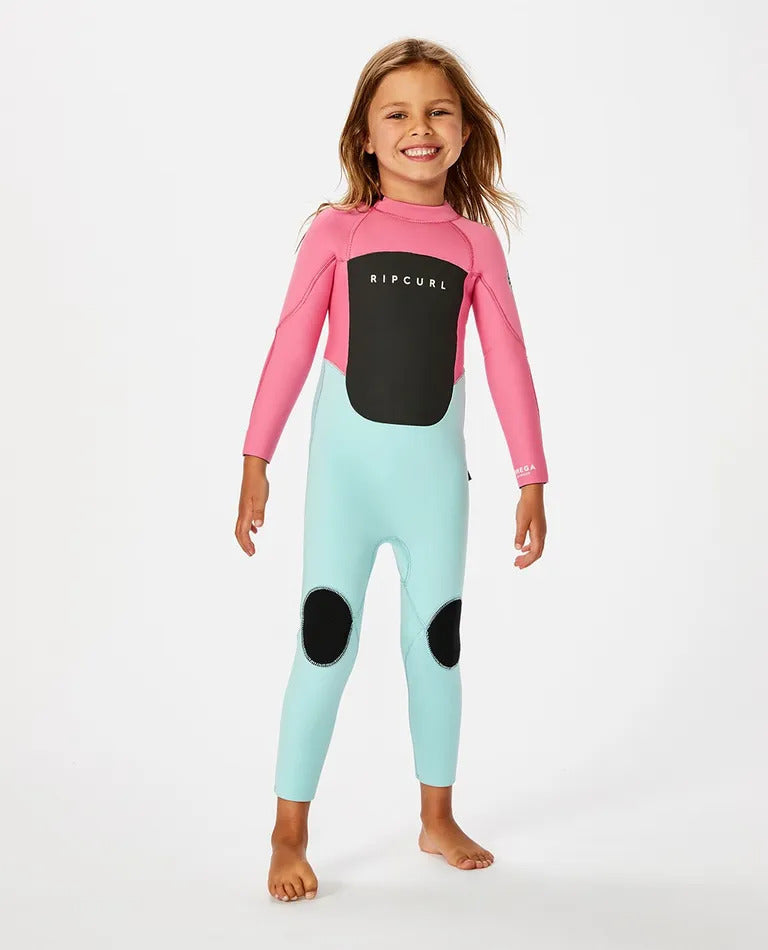 Groms Omega 3/2 Back Zip Steamer Kids Wetsuit - Pink/Blue