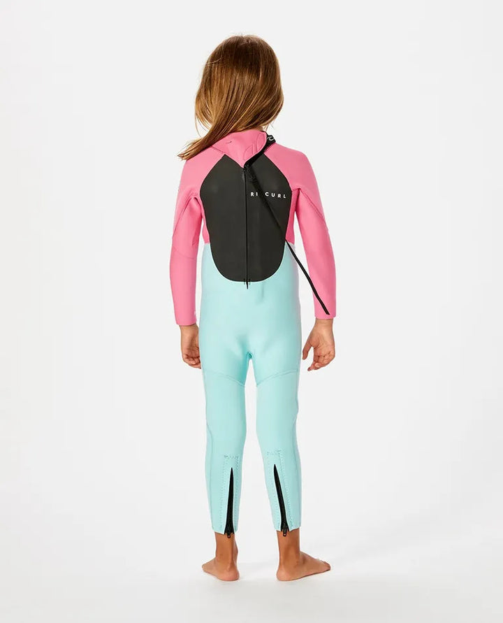 Groms Omega 3/2 Back Zip Steamer Kids Wetsuit - Pink/Blue