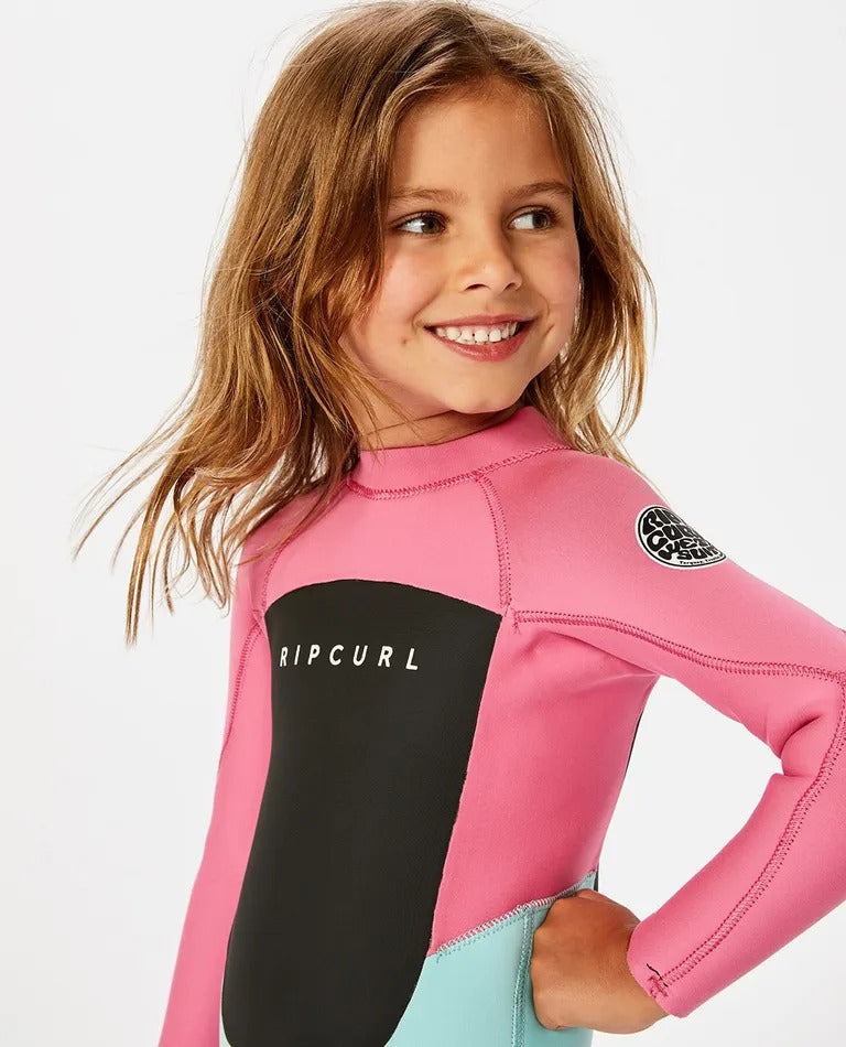 Groms Omega 3/2 Back Zip Steamer Kids Wetsuit - Pink/Blue