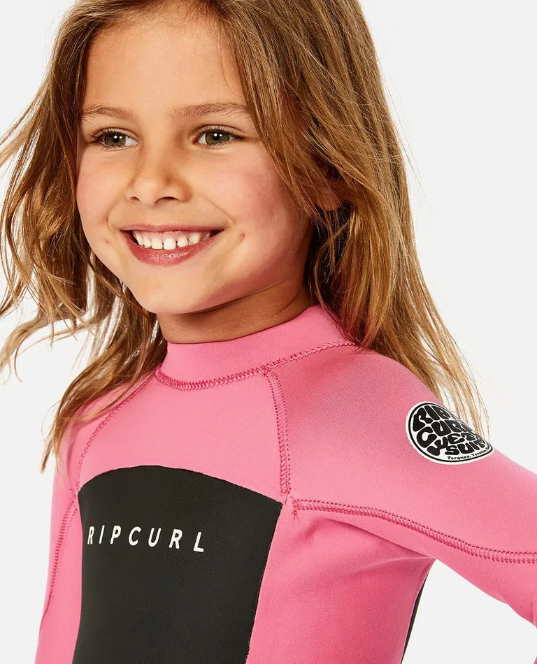 Groms Omega 3/2 Back Zip Steamer Kids Wetsuit - Pink/Blue