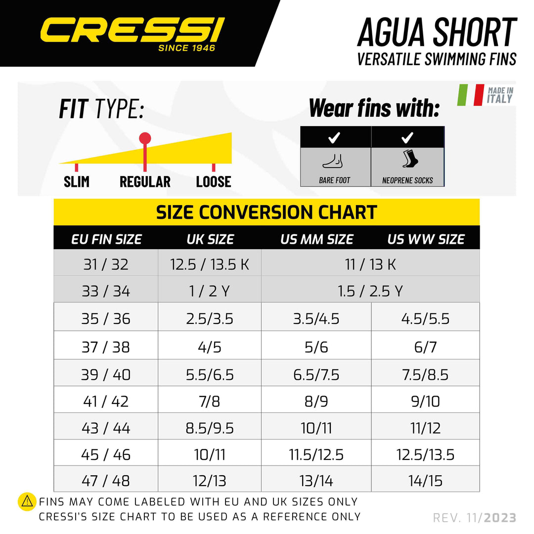 Cressi Agua Short Swim Fins Long Reef Surf Co