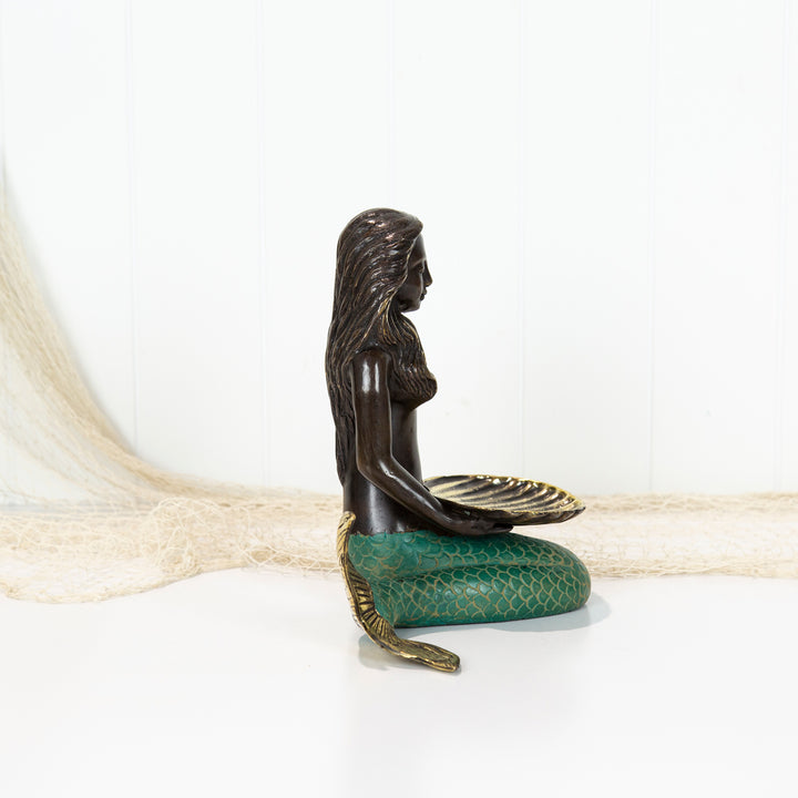 Brass Mermaid Stand sitting with shell tray