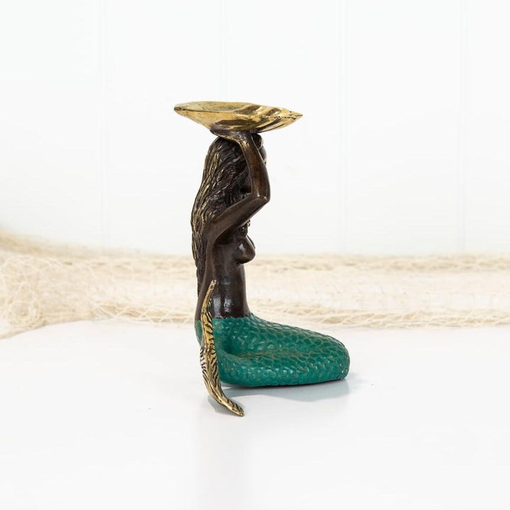 Brass Mermaid Seated with Green Tail