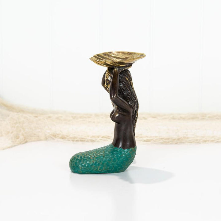 Brass Mermaid Seated with Green Tail