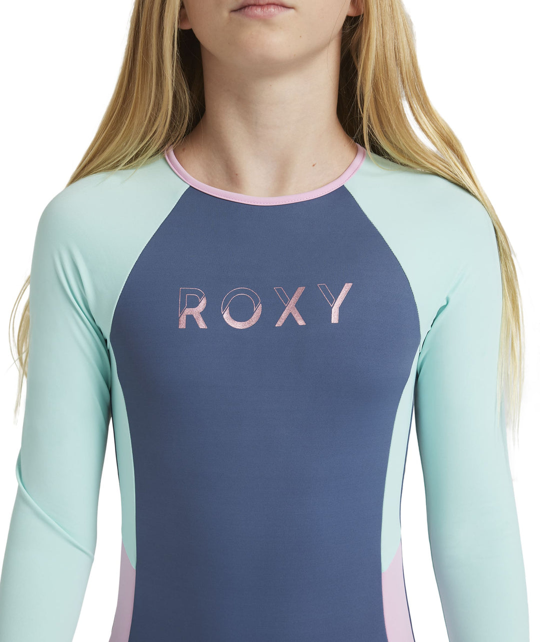 Girls Colourblock Back Zip Long Sleeve Kids Onesie Swimsuit