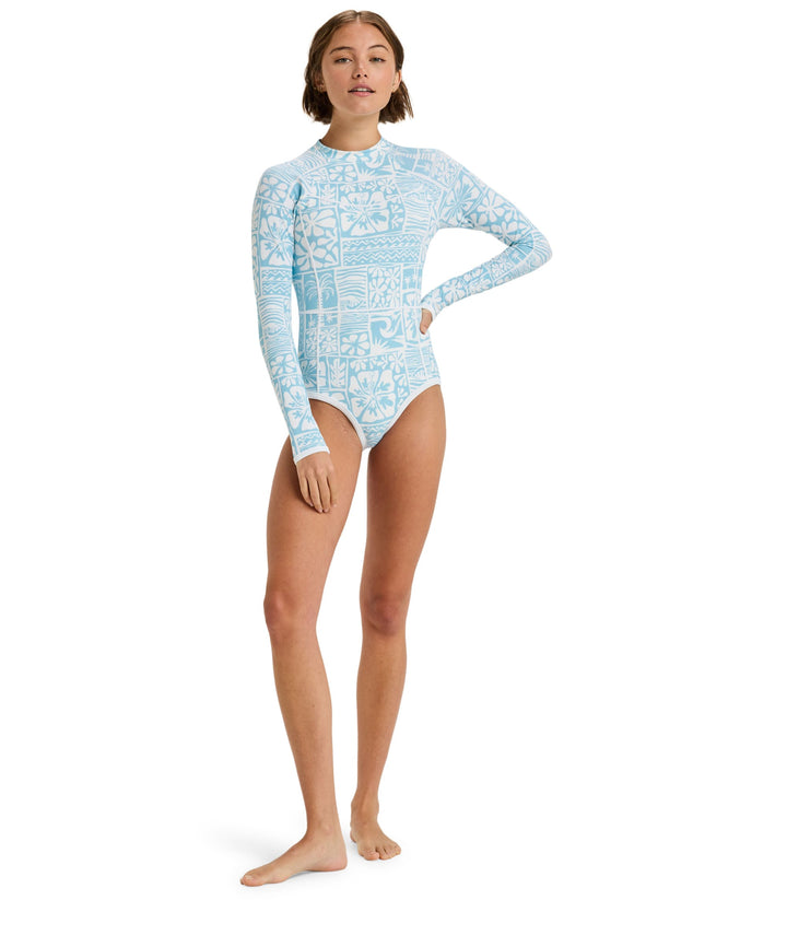 Flowers Wave Back Zip Long Sleeve Onesie Surfsuit
