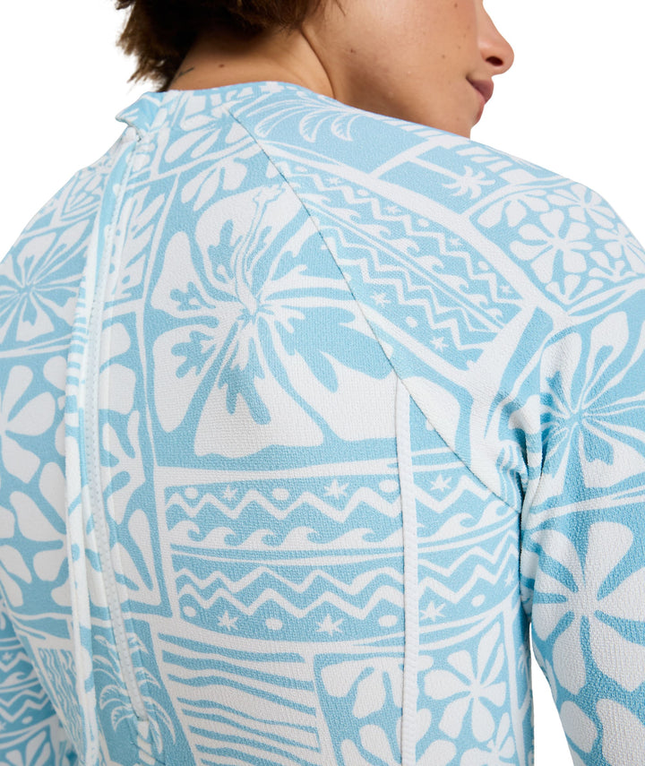 Flowers Wave Back Zip Long Sleeve Onesie Surfsuit