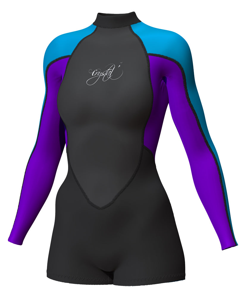 Womens 2mm Long Sleeve Springsuit Wetsuit - Blue/Purple