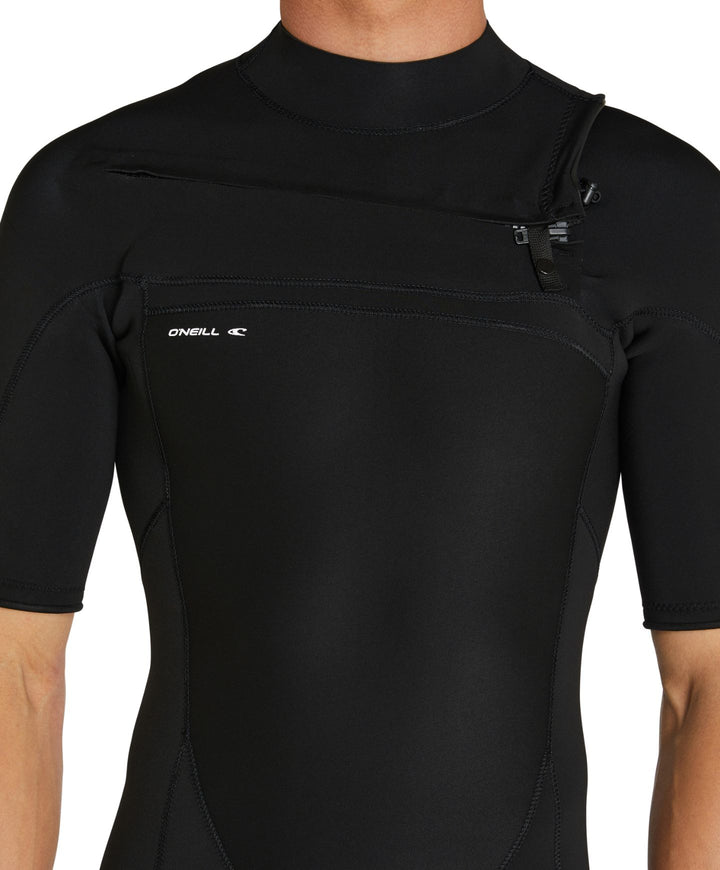 Defender 2mm Chest Zip Short Sleeve Springsuit Mens Wetsuit - Black