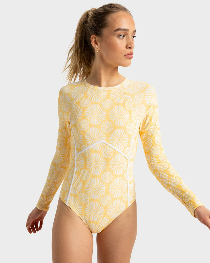 Tropical Tile Back Zip Long Sleeve Onesie Rashguard