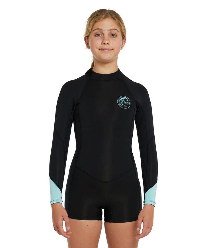 Girls Bahia 2mm Long Sleeve Mid Springsuit Kids Wetsuit - Black/Aqua