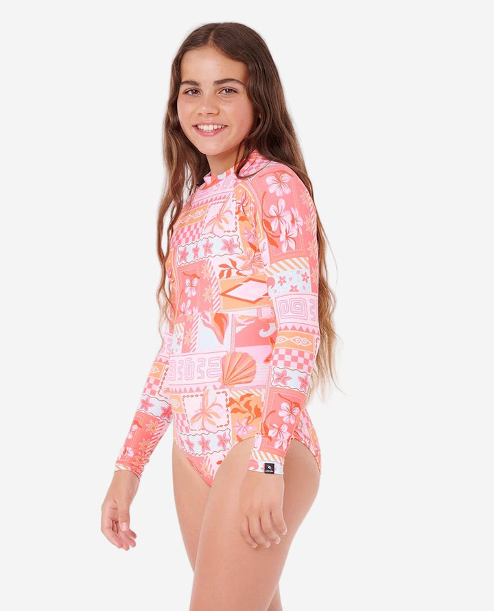 Girls Paradise Club Back Zip Long Sleeve Kids Surfsuit