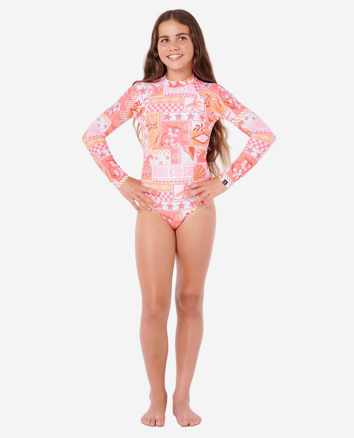 Girls Paradise Club Back Zip Long Sleeve Kids Surfsuit