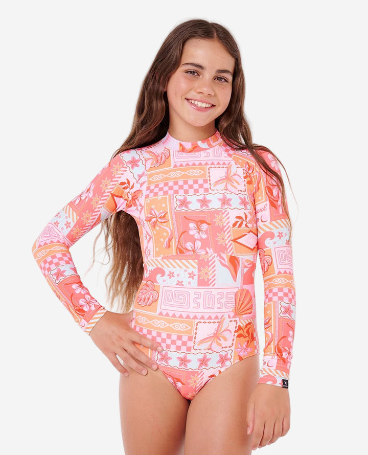 Girls Paradise Club Back Zip Long Sleeve Kids Surfsuit