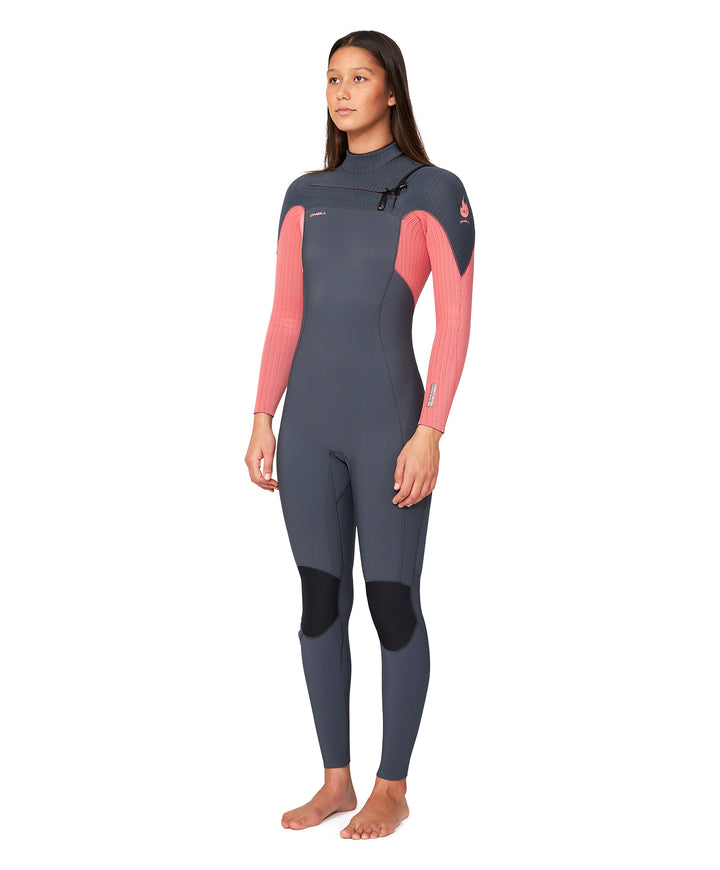 Womens HyperFire 3/2 Chest Zip Steamer Wetsuit - Coral