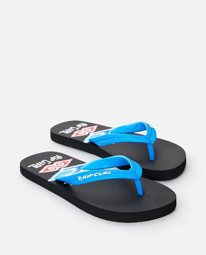 Painted Searcher Open Toe Boys Thongs - Black