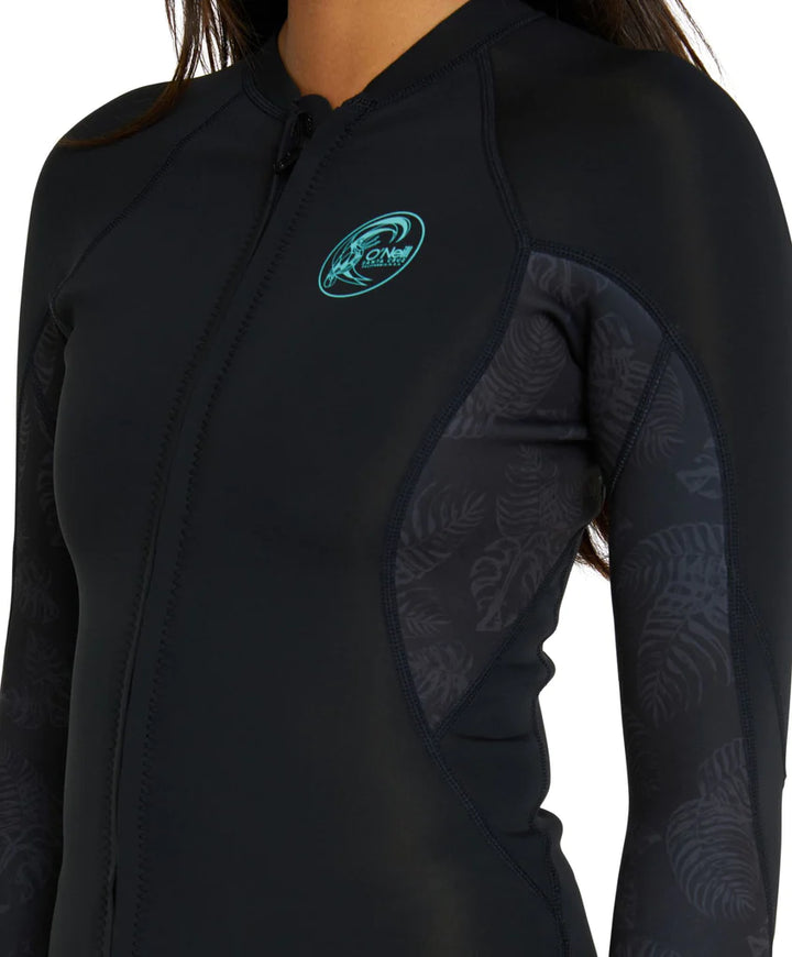 Bahia 1.5mm Front Zip Womens Wetsuit Jacket - Black Night Jungle