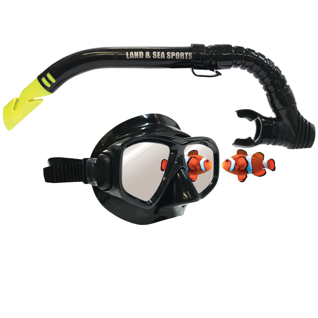 Land & Sea Clearwater Black Mirror Silicone Mask and Snorkel Set