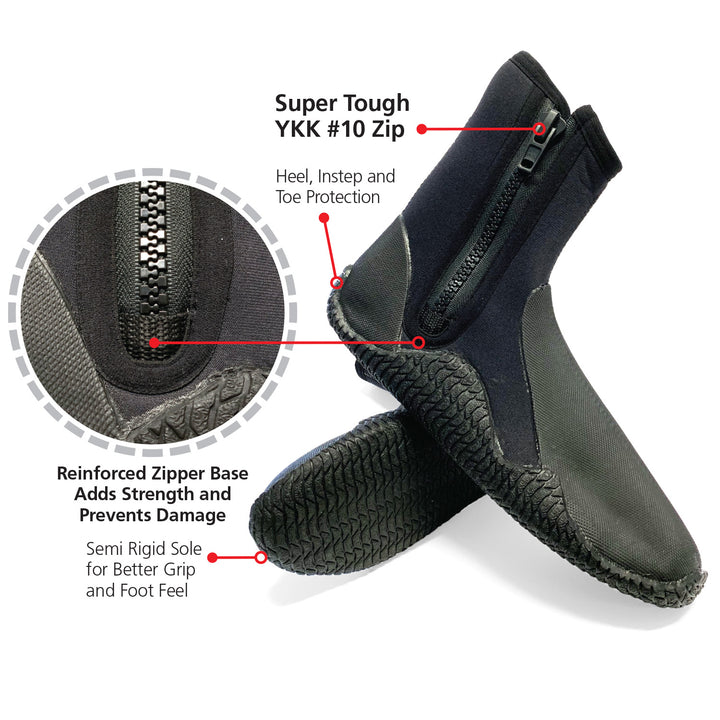 5mm Zip Wetsuit Dive Boots - Black