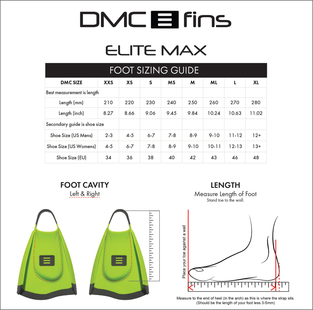 Elite Max Swim Fins - Flouro/Charcoal